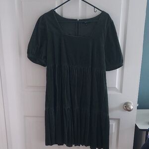 Madewell Hunter Green Courdoury Puff Sleeve Mini Dress